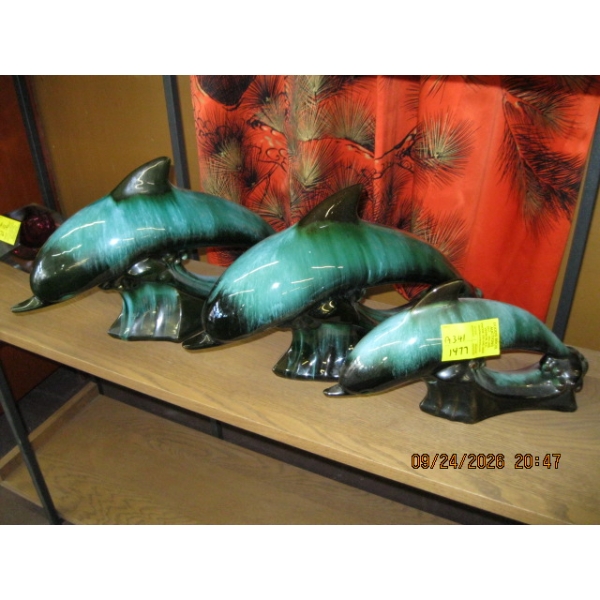 3 BLUE MOUNTAIN POTTERY DOLPHIN FIGURINES