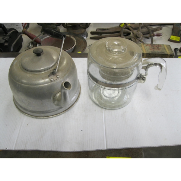 GLASS COFFEE POT & ALUMINUM KETTLE