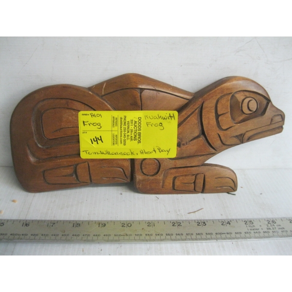 CARVED FROG HANGING BY TOM WHONNOCK - ALERT BAY