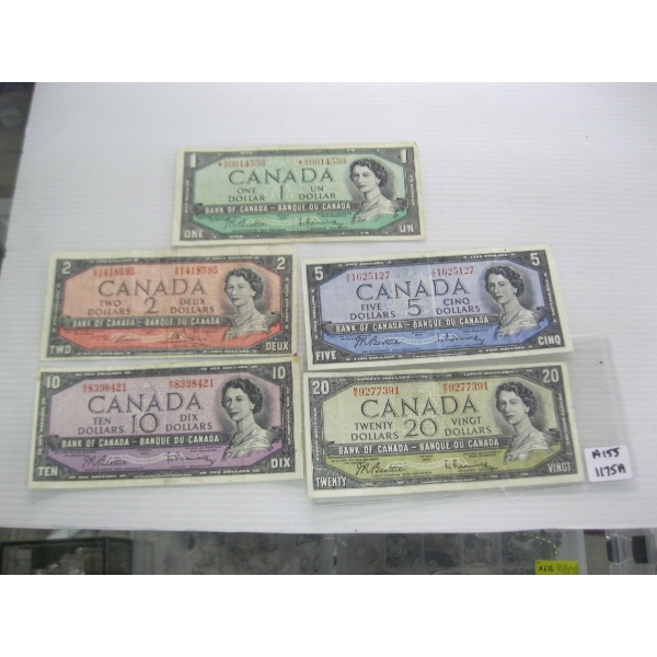1954 SET - $1, $2, $5, $10, $20 BILLS
