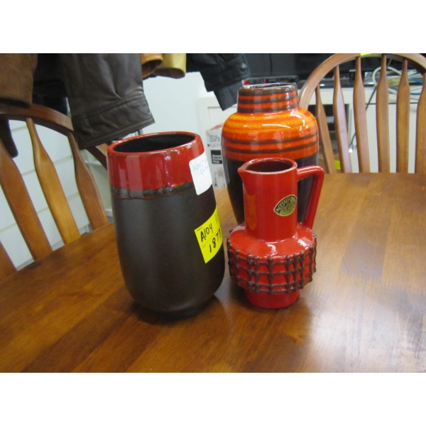 3 WEST GERMAN POTTERY VASES