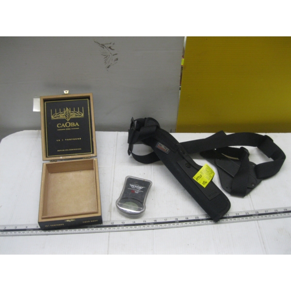 KNIFE, SHEATH, SCALE, CIGAR BOX, ETC.