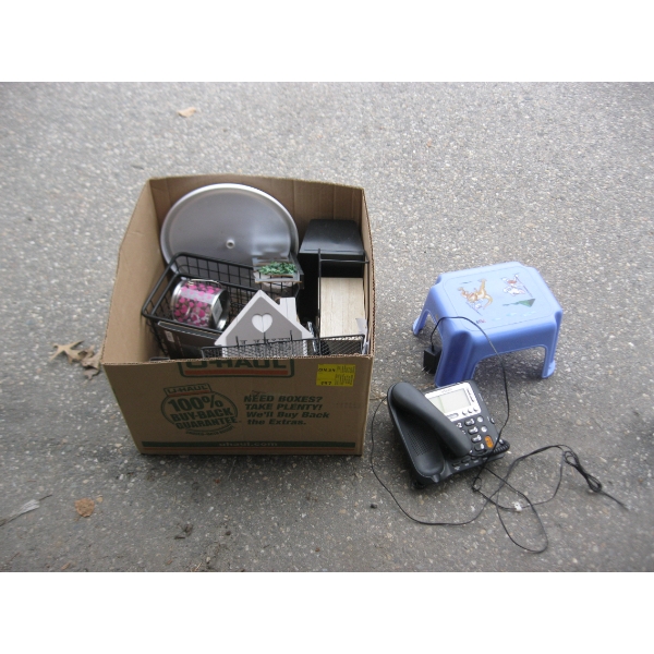 BOX OF MISC. TELEPHONE, WIRE BASKETS, ETC.