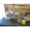 Image 3 : MISC. LIDDED CANNISTER JARS, SHOT GLASSES, BOTTLES, ETC.