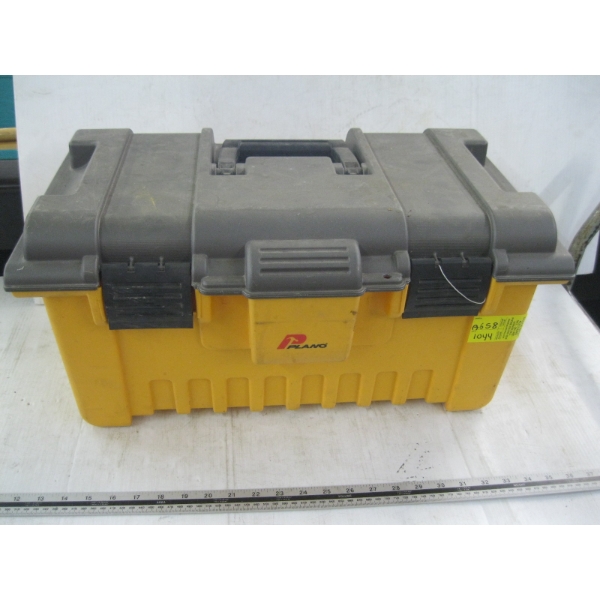 YELLOW PLASTIC TOOLBOX W/MISC. TOOLS
