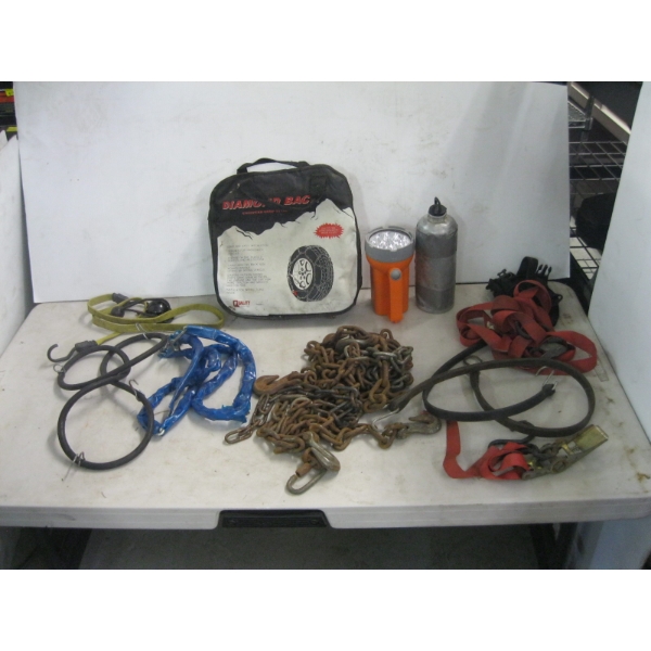 BAG OF DIAMOND BACK TIRE CHAINS, MISC. CHAINS, ETC.