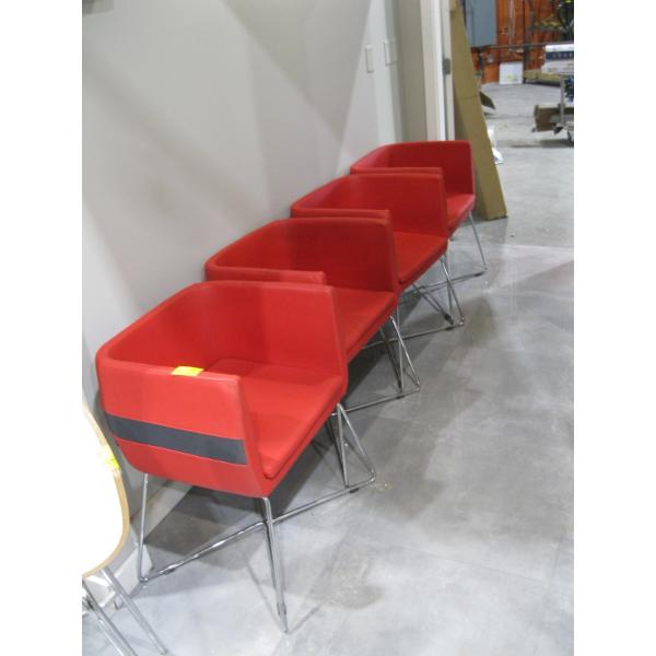 SET OF 4 RED & BLACK TUB CHAIRS W/CHROME LEGS