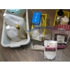 Image 2 : BIN & 2 PLASTIC TRAYS OF MISC. FOOD ITEMS, VINEGAR, SALT, ETC.