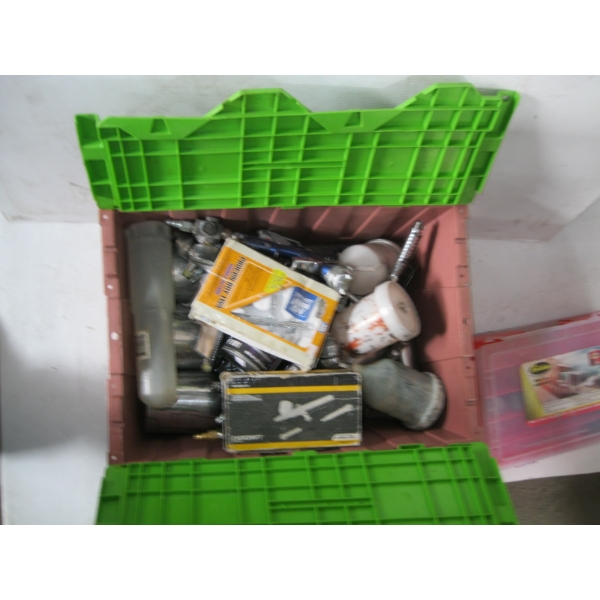 PLASTIC BIN W/MISC. CONTENTS INCL. PAINT SPRAYERS, ETC.