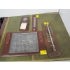 Image 1 : LEATHER BACKED ITEMS - WRITING PAD, RAIN MEASURE, THERMOMETER, ETC.