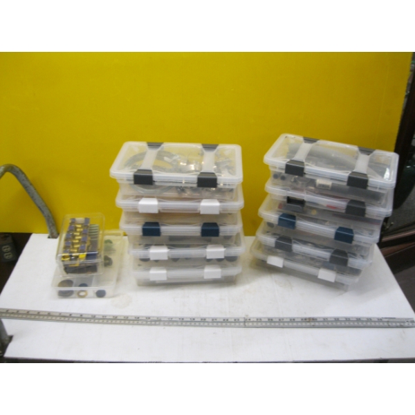 ASST. PLASTIC CONTAINERS W/CONTENTS - MOSTLY PLUMBING