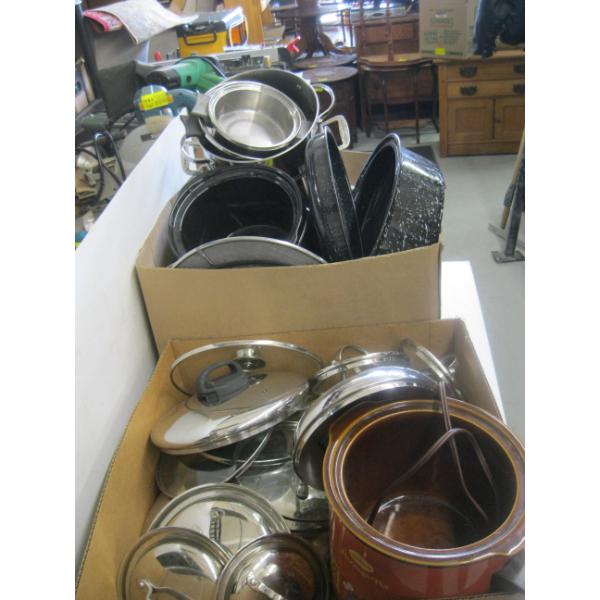 2 FLATS OF MISC. POTS & PANS
