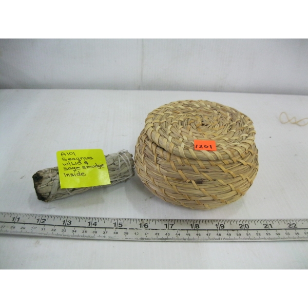 SEAGRASS BASKET W/SAGE SMUDGE INSIDE