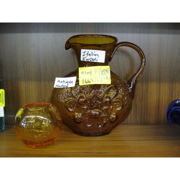 2 ITALIAN EMPOLI GLASS VASES,  ANTIQUA HUSTED