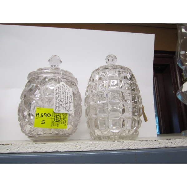 2 VINTAGE LIDDED GLASS COOKIE JARS