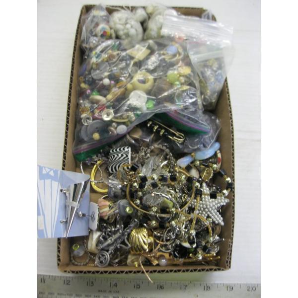 2 BAGS OF ASST'D COSTUME JEWELLERY, BUTTONS, ETC.
