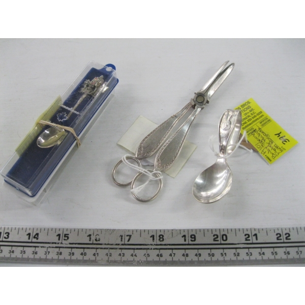 MISC. COLLECTOR SPOONS, BABY SPOON, GRAPE CUTTER