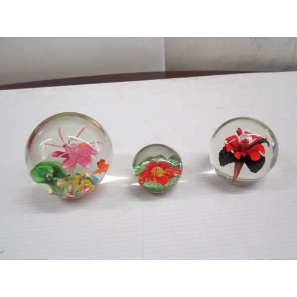 3 GLASS PAPER WEIGHTS