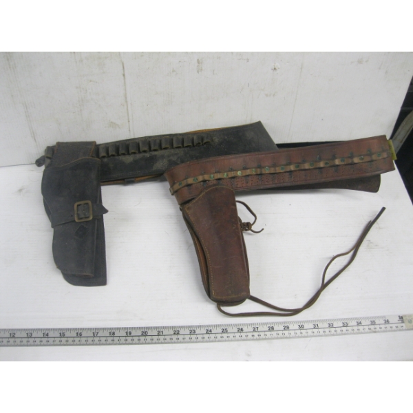 2 LEATHER BELTS W/HOLSTERS