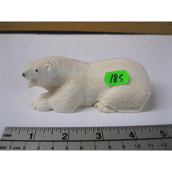 WHITE POLAR BEAR CARVING, SIGNED RAYMOND T