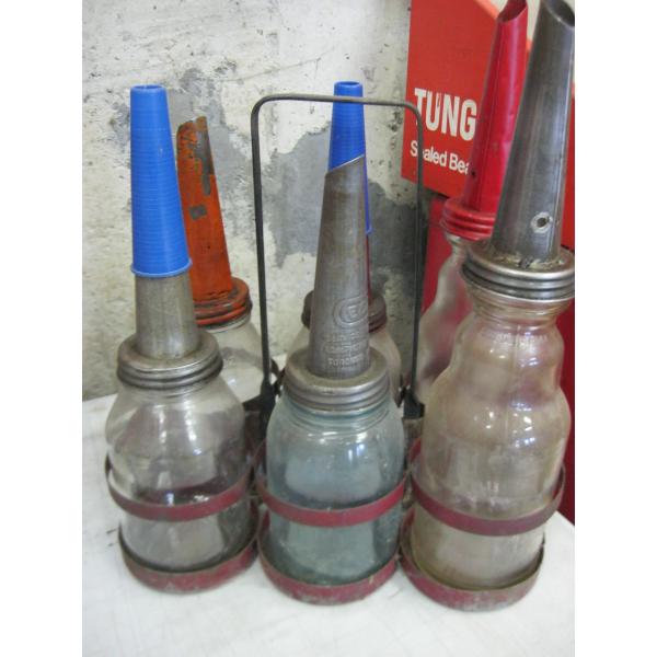 6 GLASS OIL BOTTLES W/HOLDER