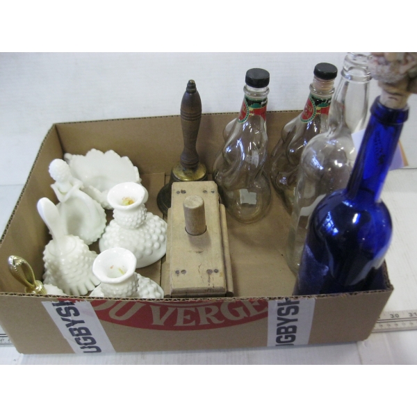 MISC. BUTTER PRESS, BELL, COLLECTOR BOTTLES, ETC.