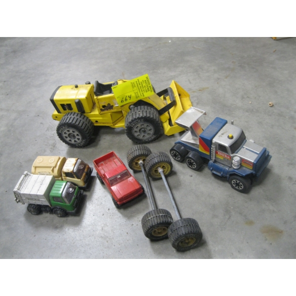 VARIOUS TONKA TOYS - LOADER, SM. TRUCKS, DVD, ETC.