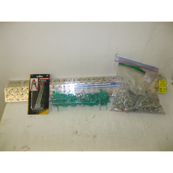 ASST. PEGBOARD HOOKS, 3"X32" DIAMOND PLATED ALUMINUM PEGBOARD STRIPS & HOOKS