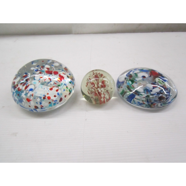 3 GLASS PAPER WEIGHTS