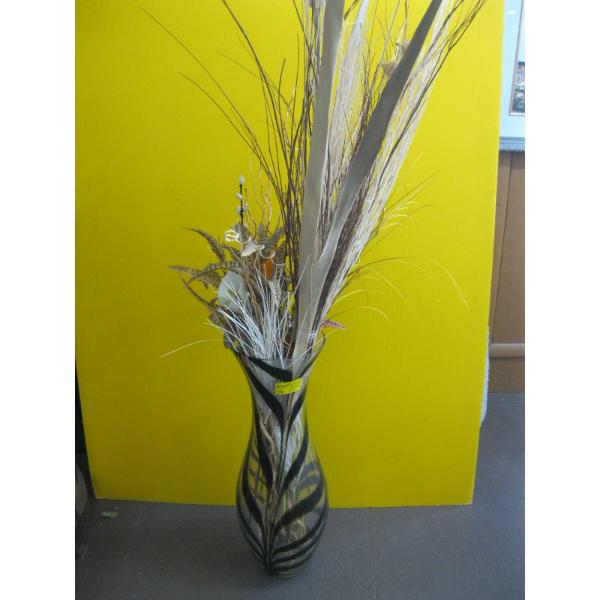 LG. GLASS VASE W/DRIED FLOWERS