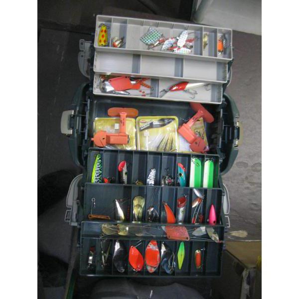 GREEN & TAN TACKLEBOX W/ASST. CONTENTS