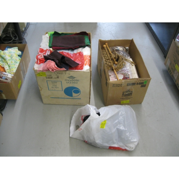 2 BOXES OF MISC. MATERIAL, VELCRO, ETC.