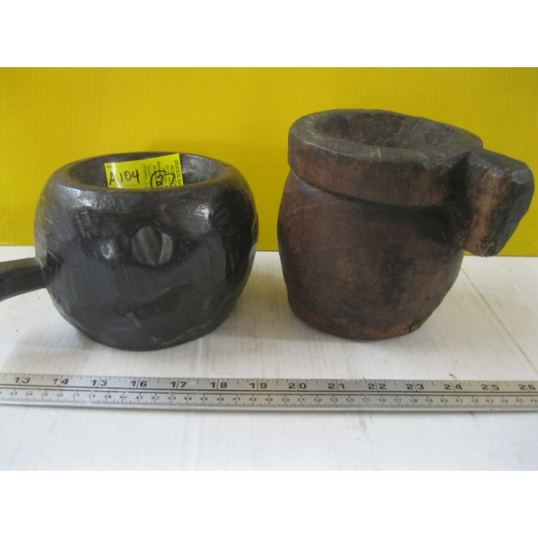 2 CARVED WOODEN MORTARS