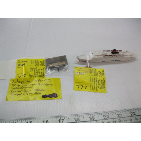 VINTAGE PIN - 1833-1933 & A LEAD METAL DFDS SEAWAY SHIP