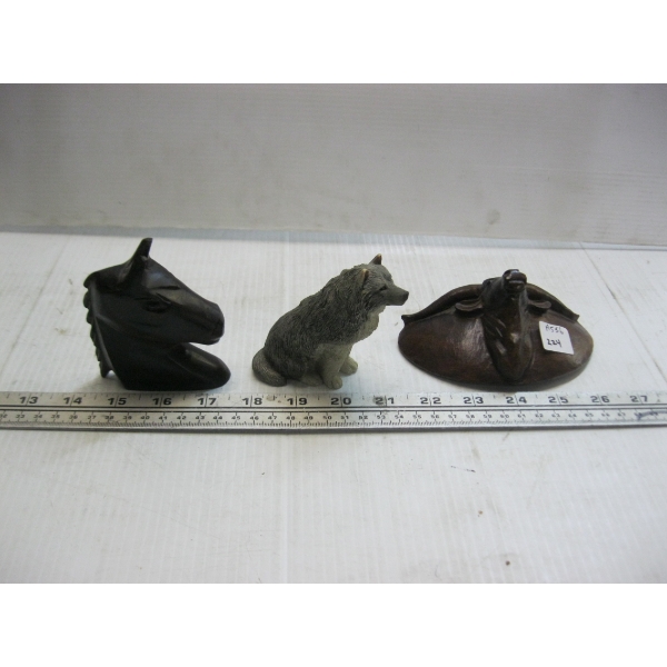 HORSE HEAD, WOLF & A BULL FIGURINE