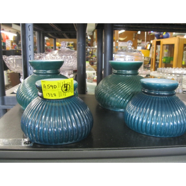 4 GREEN VINTAGE GLASS SHADES