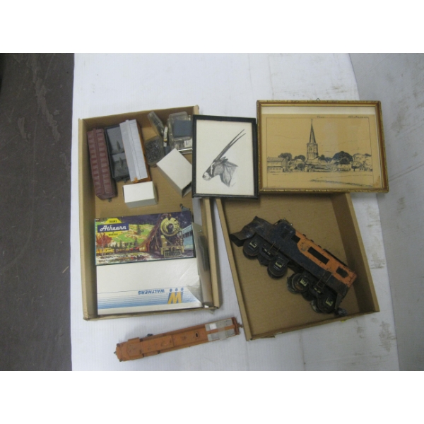 ASST. TRAIN CARS, ENGINE, PIECES & A LG. METAL TRAIN