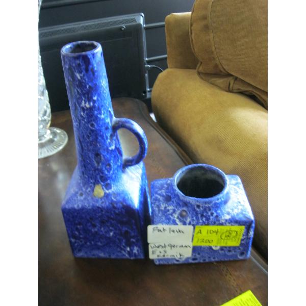 2 PIECES OF WEST GERMAN FAT LAVA POTTERY , E&S KERAMIK