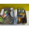 Image 1 : 2 BOXES OF MISC. PLATES, GLASSES, COLLECTABLE CORONA BOTTLES, CLOCK, ETC.