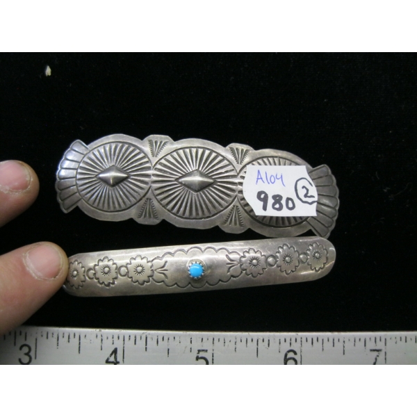 2 NAVAJO SILVER HAIR BARRETTES - BROKEN PIECES (EASILY MADE FUNCTIONAL)