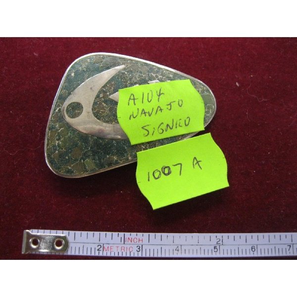 NAVAJO SILVER BROACH, SIGNED