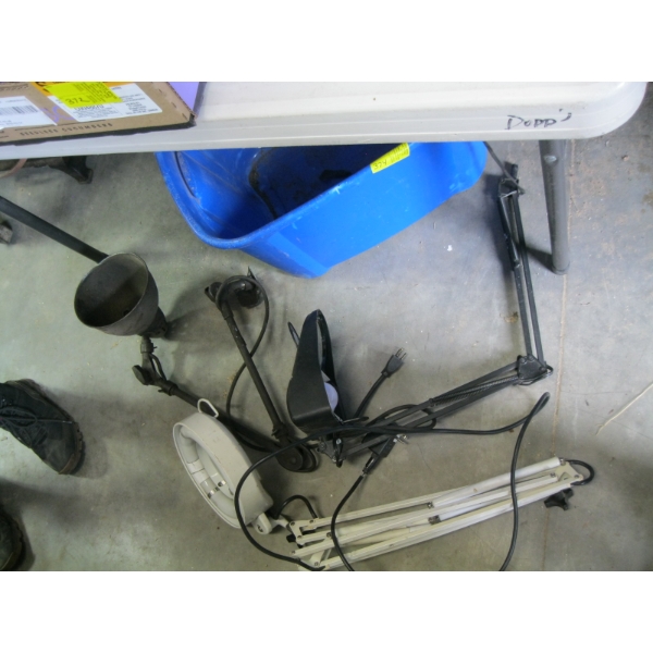 BIN W/MISC. 2 MAGNIFYING SWING ARM LAMPS, ETC.