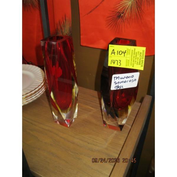 2 MURANO SOMMERSO GLASS MCM VASES