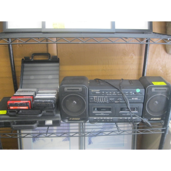 SHARP DUAL CASSETTE PORTABLE STEREO W/2 CASES OF CASSETTES