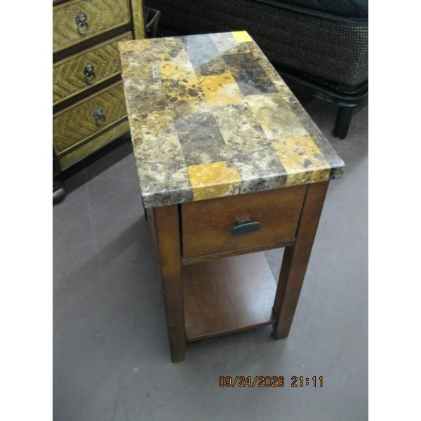 SINGLE DRAWER MARBLE LIKE TOP OCCASIONAL TABLE