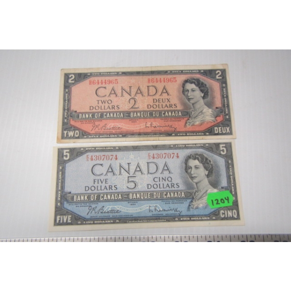 1954 CDN $5 & $2 BILLS