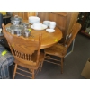 Image 1 : ROUND SOLID OAK DINING TABLE W/2 PRESS BACK CHAIRS & A LEAF