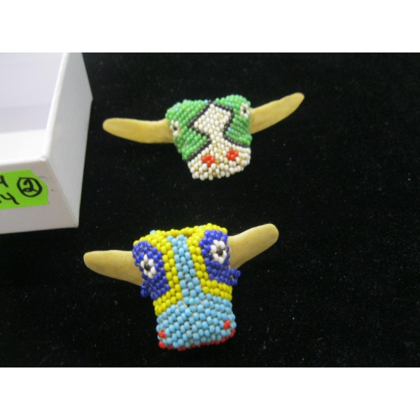 2 HARVEY ERA NAVAJO BEADED BONE SCARF SLIDES