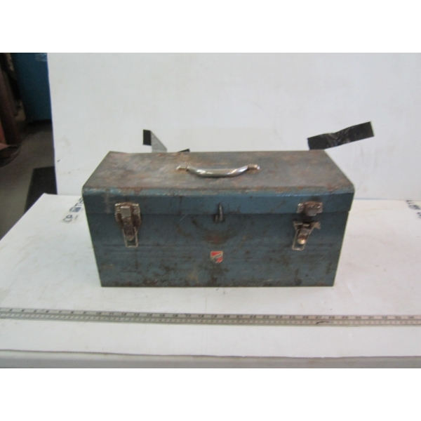 BLUE METAL TOOLBOX W/MISC. CONTENTS