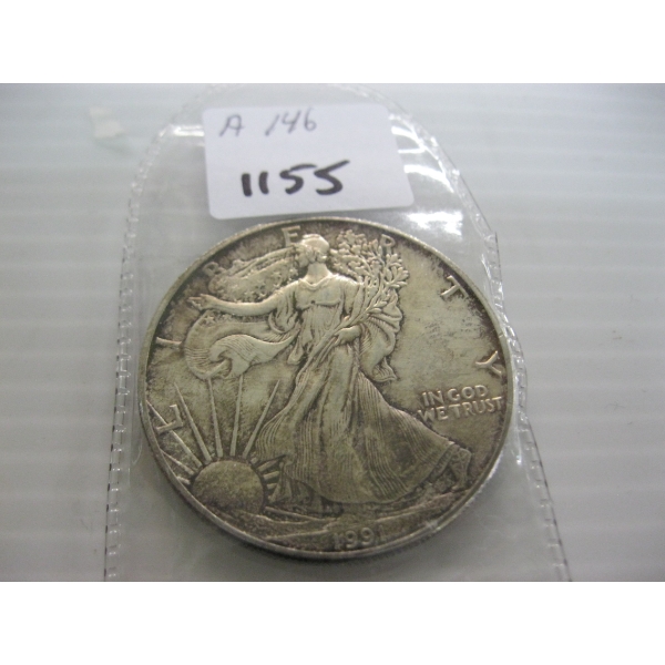 1991 AMERICAN 1 OZ SILVER $1 .999 SILVER (TAX EXEMPT)